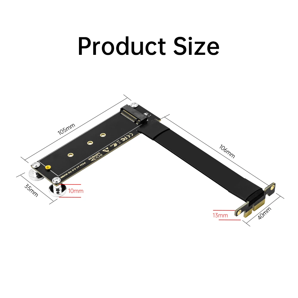 PCI-E 4.0 X1 to M.2 NVMe SSD ライザーカード 90度直角 10CM延長ケーブル M.2 NVMe SSD to X1 デスクトップPC対応