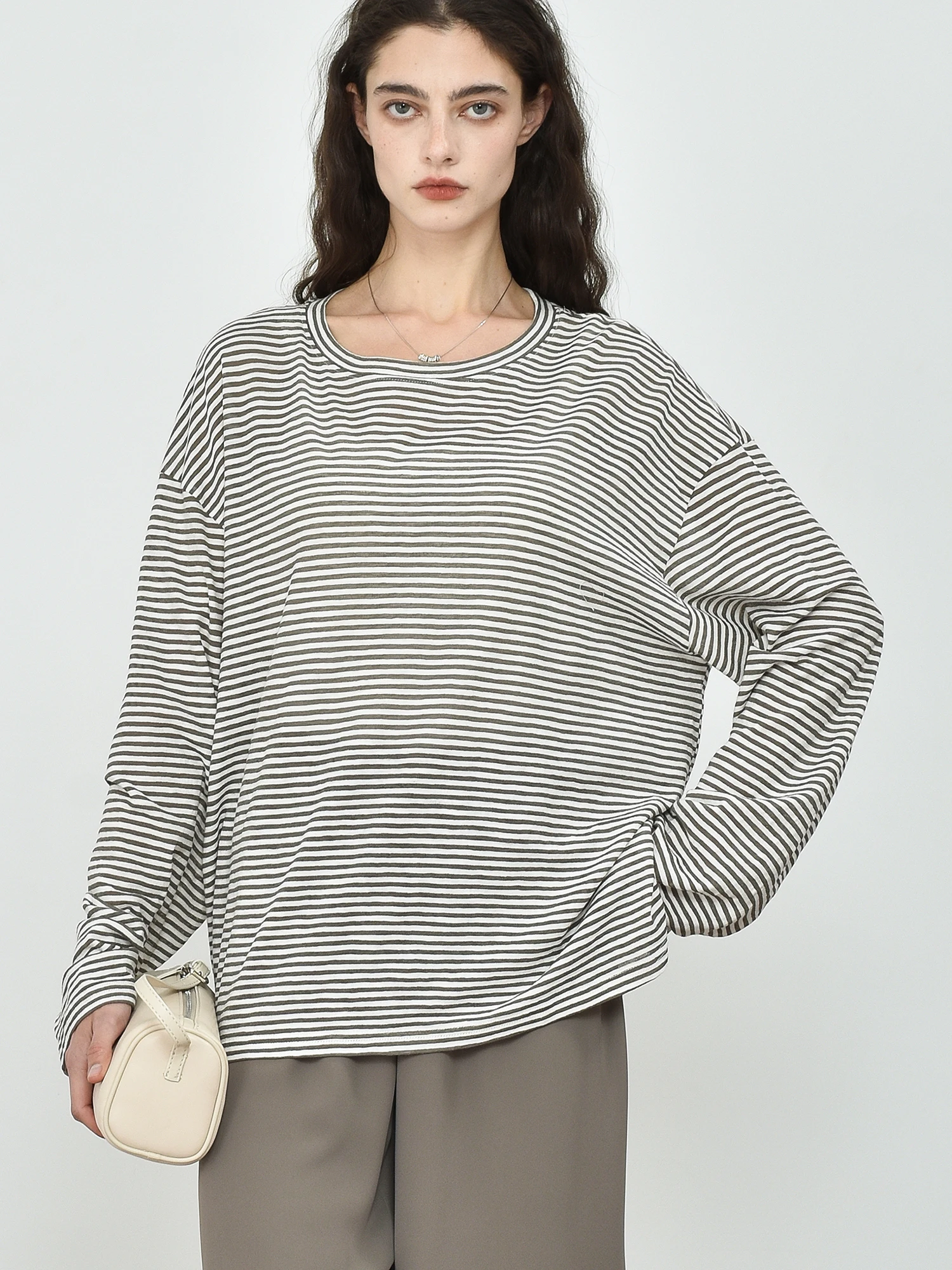 

Женская трикотажная футболка JWSZ с длинным рукавом в полоску, легкая, удобная, для повседневной носки, из смесового хлопка и полиэстера