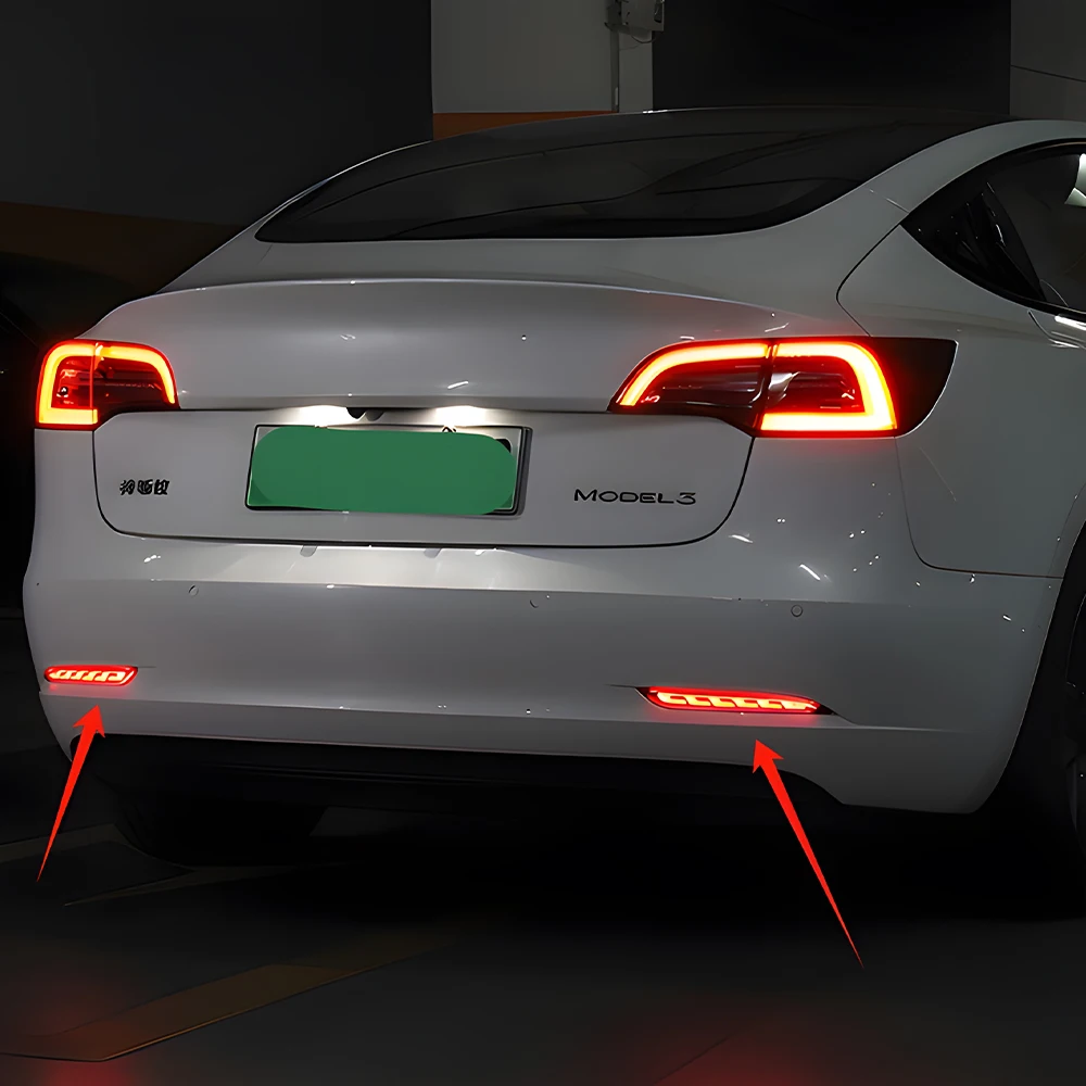 Luces de coche para Tesla Model 3 Model Y 2019-2022 Led Lámpara reflectora de parachoques Diseño de escala de dragón Accesorios de herramientas estroboscópicas de freno