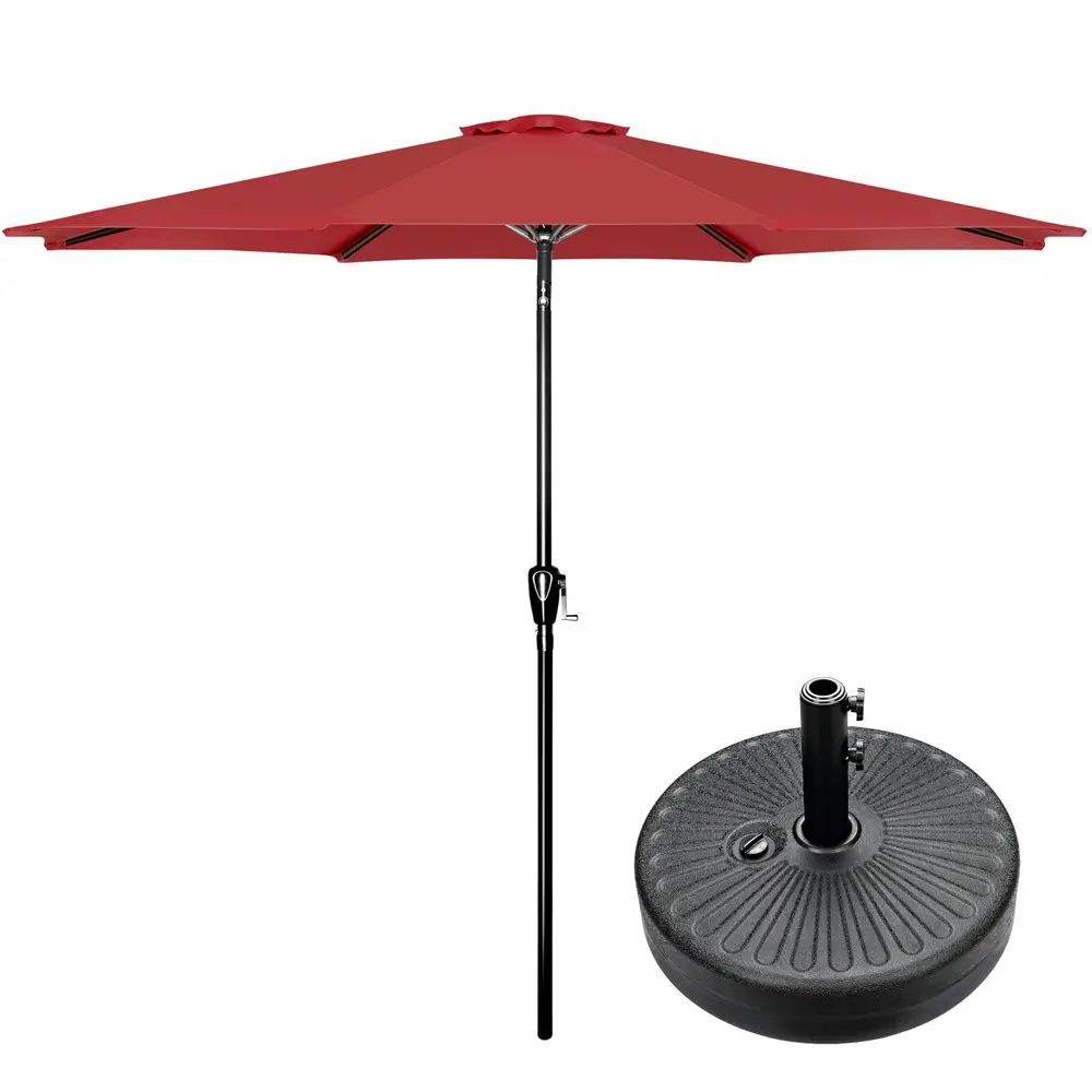 

9FT Outdoor Patio Umbrella Table Market Umbrella with Push Button Tilt and Crank and 50lbs Base Stand, for Garden, Lawn, Deck,