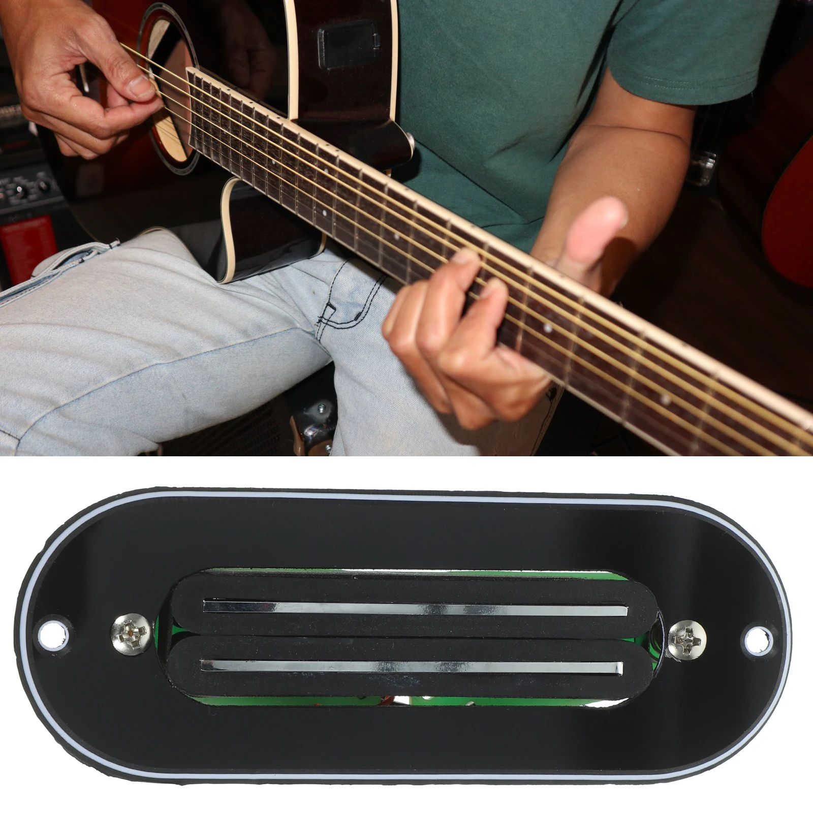 

Pre-Wired Magnetic Guitar Pickup Black White Black for 4-String Cigar Box Acoustic Electric Guitar Pickup