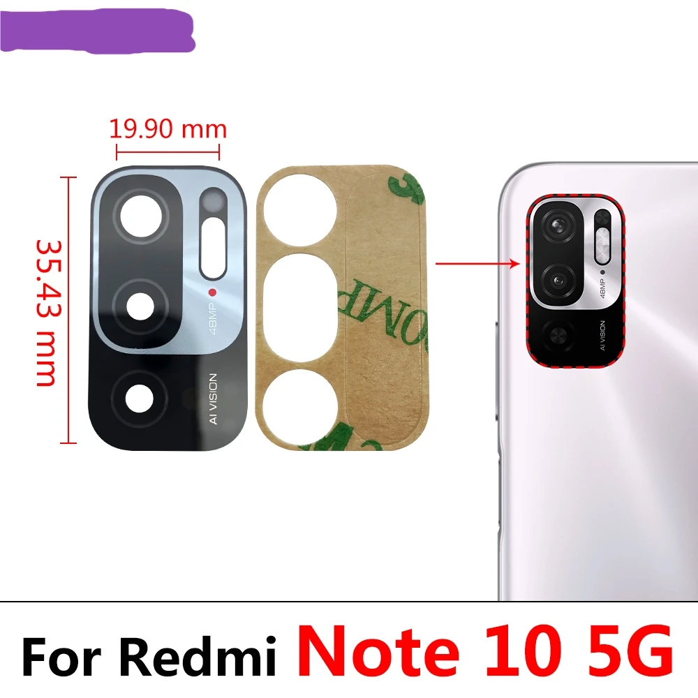 2Pcs/Lot For Xiaomi Redmi Note 10 / Note 10s / Note 10 Pro / Note 10 5G Rear Back Camera Glass Lens With Adhesive Sticker