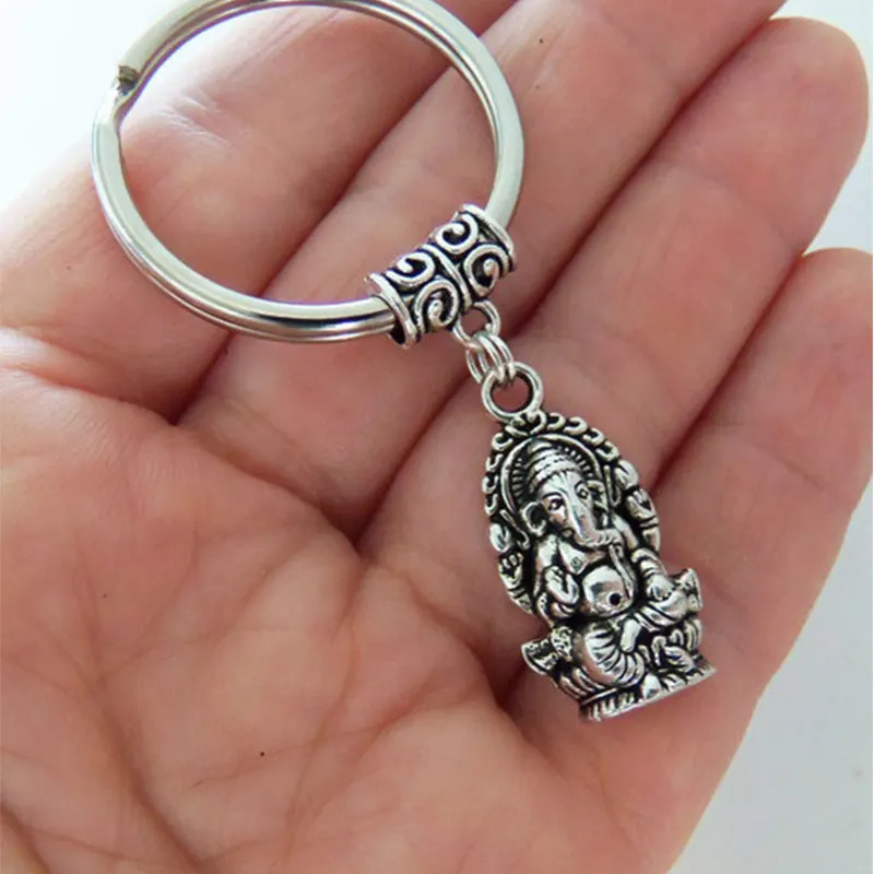 New Fashion Ganesha Keychain, Sacred Elephant,lord of Success, Buddha Key Ring Key Holder DIY Men Car Key Chain Holder for Gift