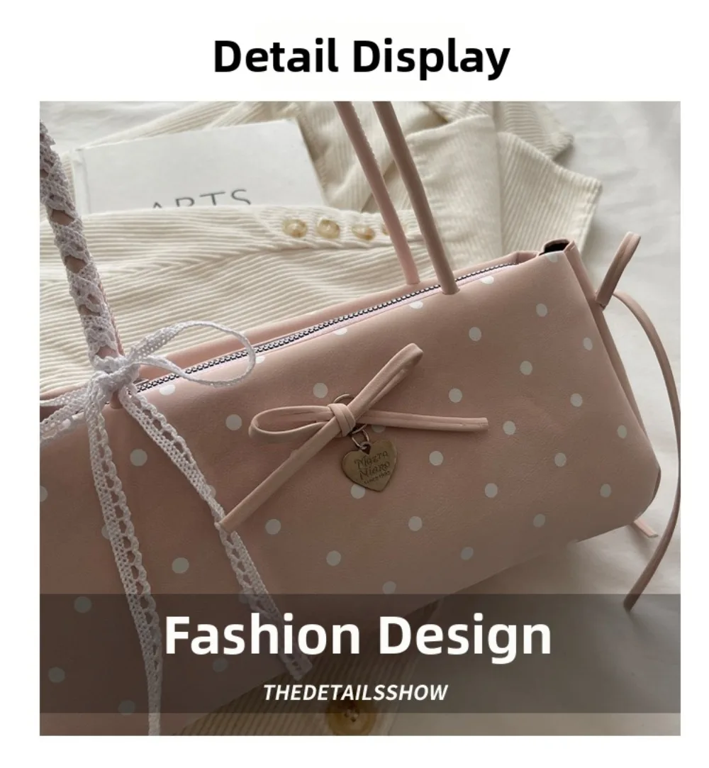 Modische Y2k Kissen-Tasche mit Polka-Dots und Charm-Anhänger, Große Kapazität, Langer Schulterriemen, Schultertasche für Damen – Detail 2