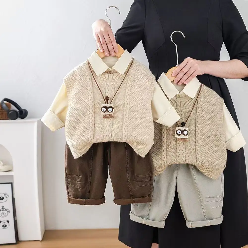 

New Spring Autumn Baby Clothes Suit Boys Outfit Sets Korean Baby Boys Shirt + Pants+Vest 3PCS Sets Children's Set Kids Outfits