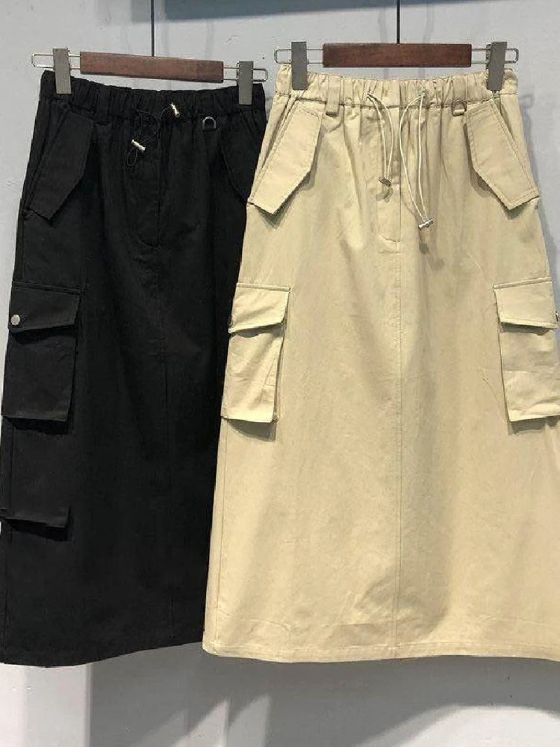 Plus Size 300 Pou Gonna da lavoro a trapezio da donna Vita alta Gonna lunga al ginocchio con spacco lungo per il corpo Comoda gonna estiva Faion