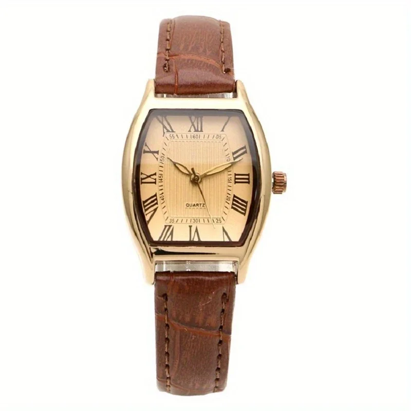 Retro Vintage Pointer Quartz Watch Minimalist Roman Numeral Dial Wristwatch Leather Band Watch for Women Часы Женские Наручные