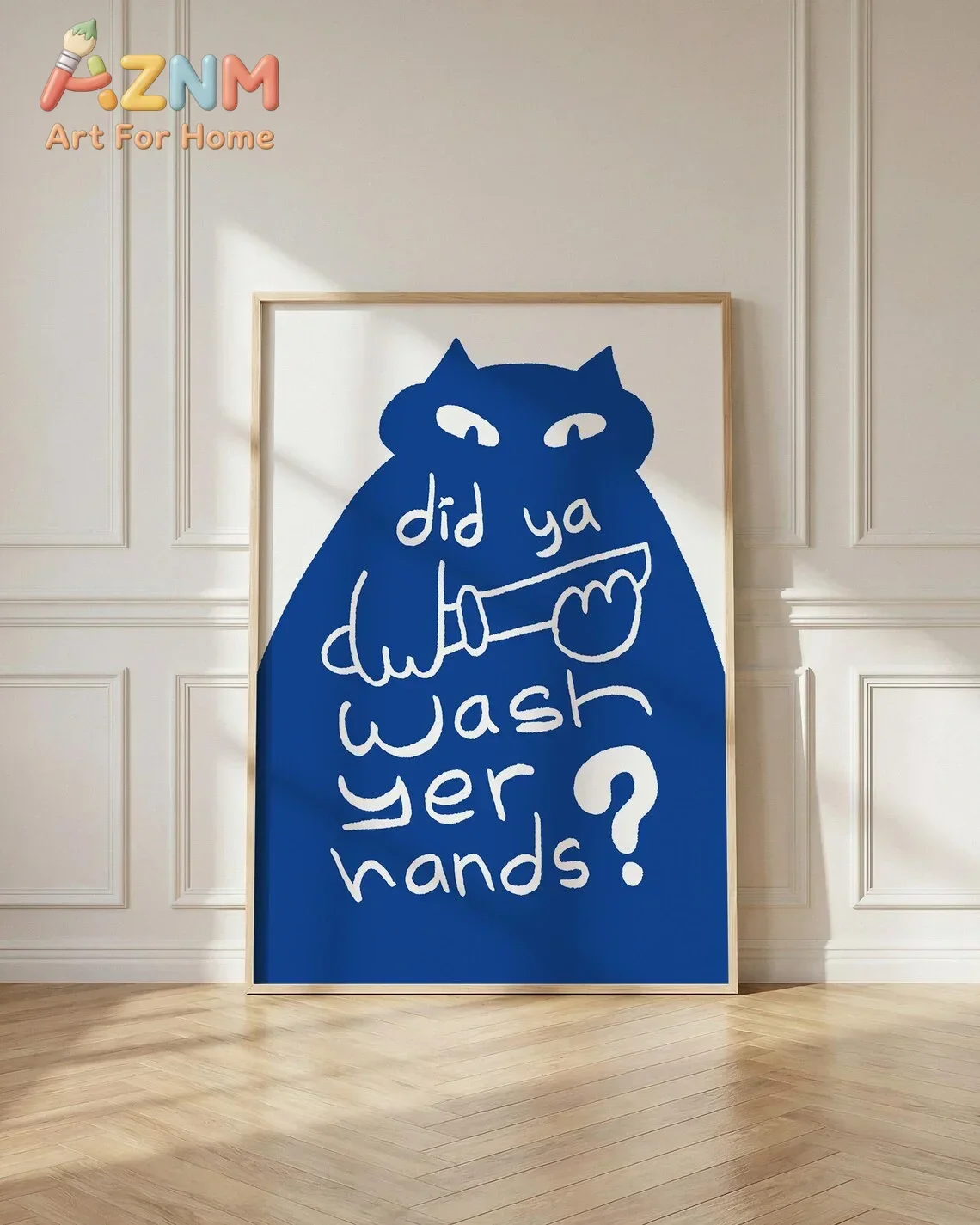 AZNM Did Ya Wash Yer Hands Blue Cat With Knife Canvas Wall Art Funny Bathroom Quote Art Print Unframed Canvas Poster for Home De
