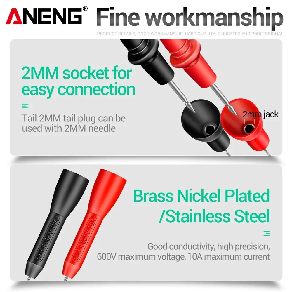 ANENG PT2002 Insulation Piercing Needle 1mm Pin Non Destructive Multimeter Test Probe 10A 600V For 2mm Test Lead