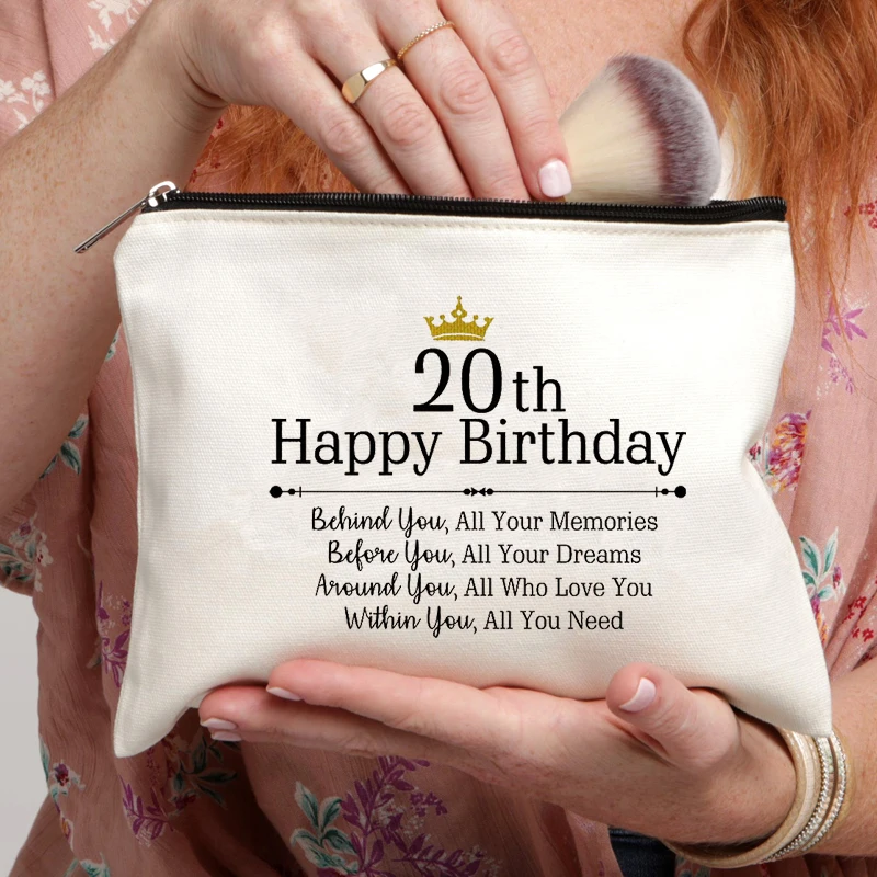 Bolsa de maquiagem com zíper para mulheres, Presentes de aniversário de 20 anos, Presentes de viagem para ela