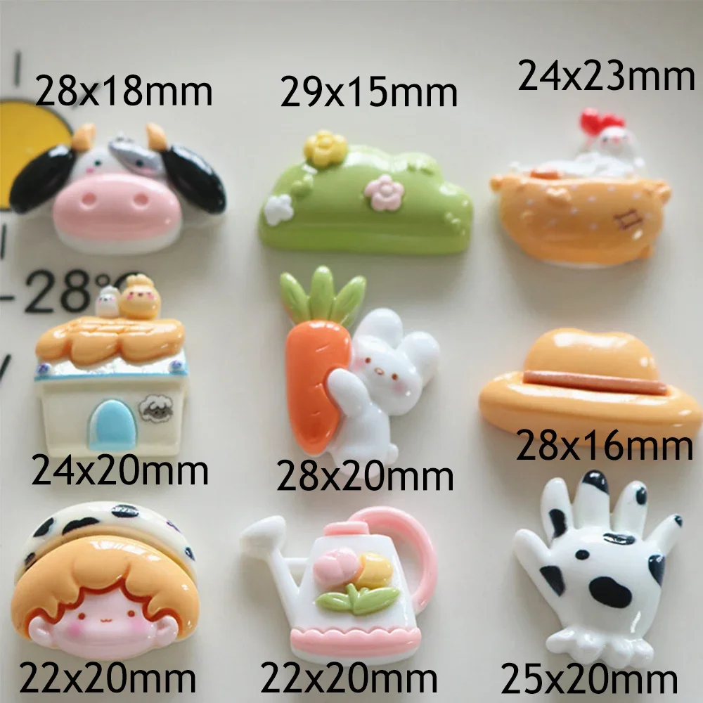 10PCS Kawaii Shiny Animal Farm Miniature Flat Back Resin Cabochons For Hairpin Scrapbooking DIY Home Decor Craft Accessories