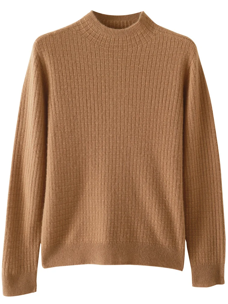 

Женский вязаный пуловер с воротником-стойкой, 100% кашемировый свитер, жаккардовый теплый мягкий осенне-зимний удобный костюм с длинными рукавами, топы