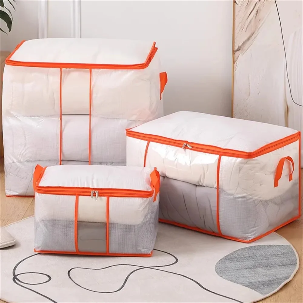 Extra große Aufbewahrungstasche mit Griff – tragbare Tasche zur Organisation von Kleidung und Bettdecken mit Fenster, robustes Polyestermaterial, geeignet für – Detail 5