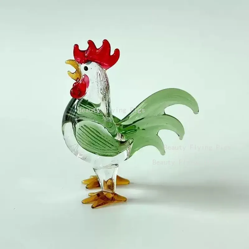 1pc Glass Zodiac Chicken Ornament, Home Decoration, Display Window Zodiac Chicken Ornament, Glass Decorative Crafts 7x6cm