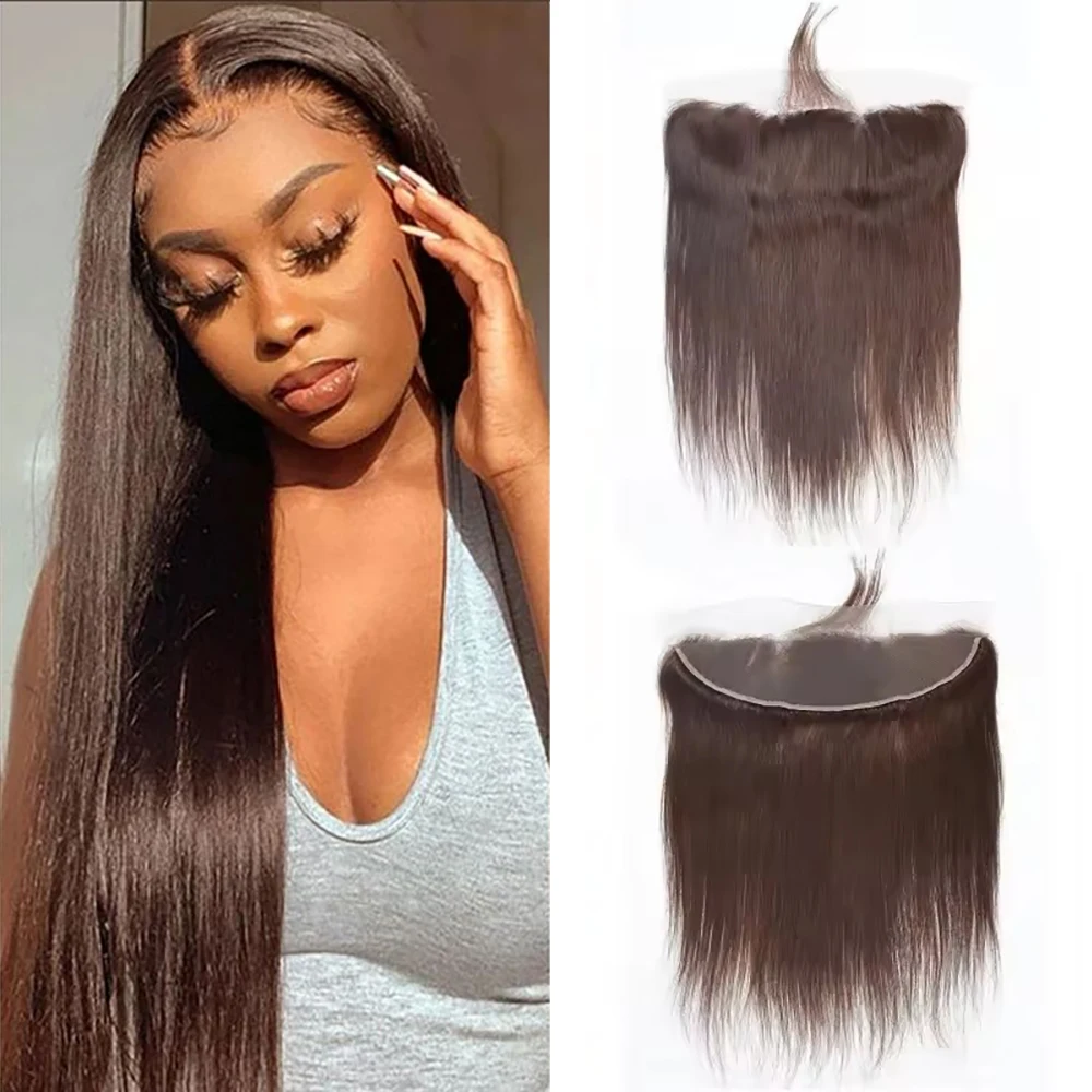 4 #   الشوكولاته براون مستقيم الشعر الدانتيل إغلاق 13x4 الدانتيل إغلاق أمامي قبل قطعها مع شعر الطفل 100% الشعر البشري للنساء