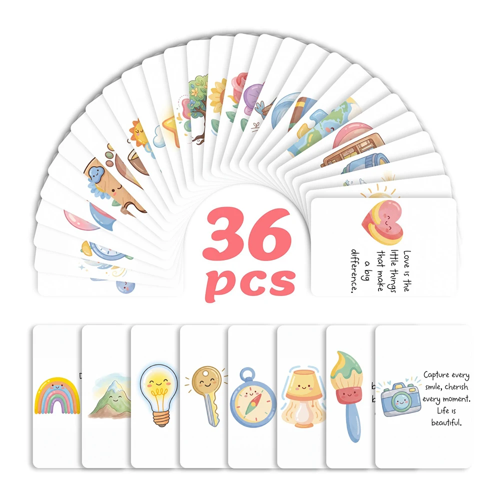 36 cute motivational phrase cards, hand drawn cartoon style, encouraging to others, positive energy motivational cards