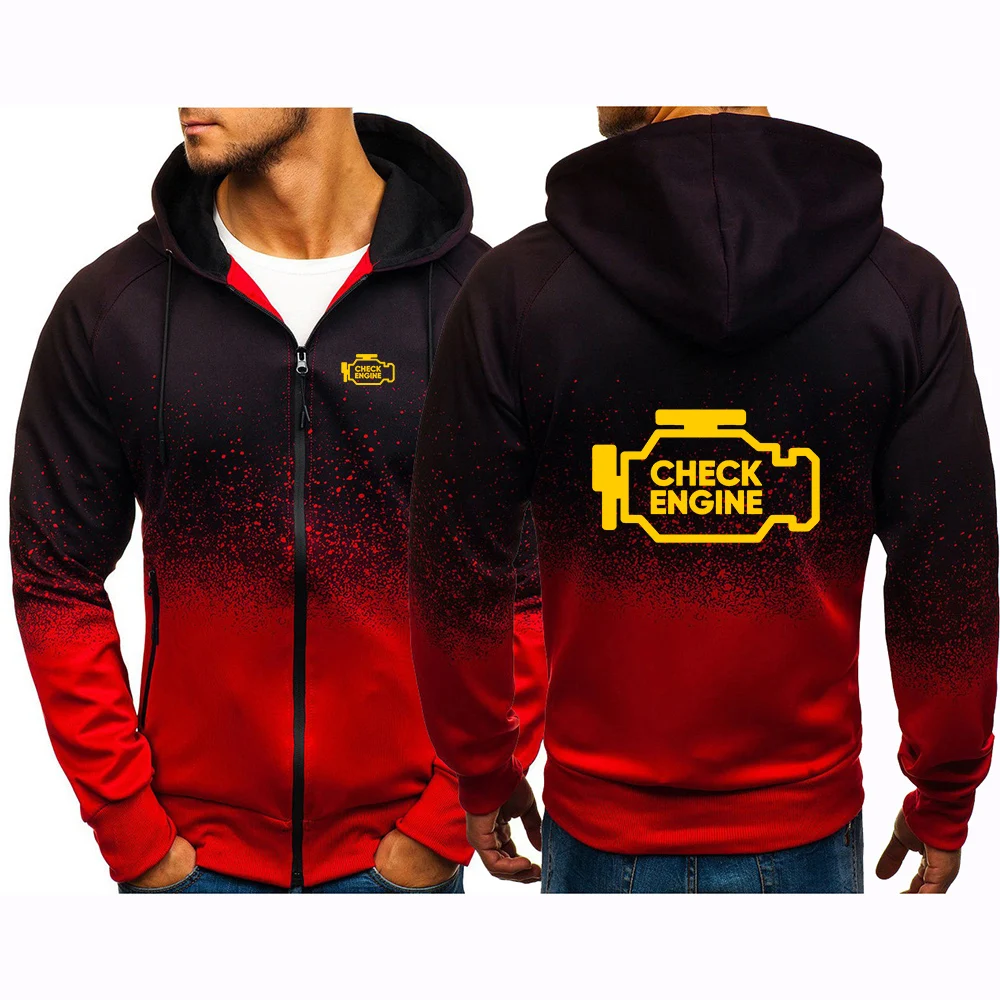 Mechanic Auto Repair Check Engine Light Print 2025 Men's New Gradient Color Sweatshirts Harajuku Zipper Cotton Jackets Coat