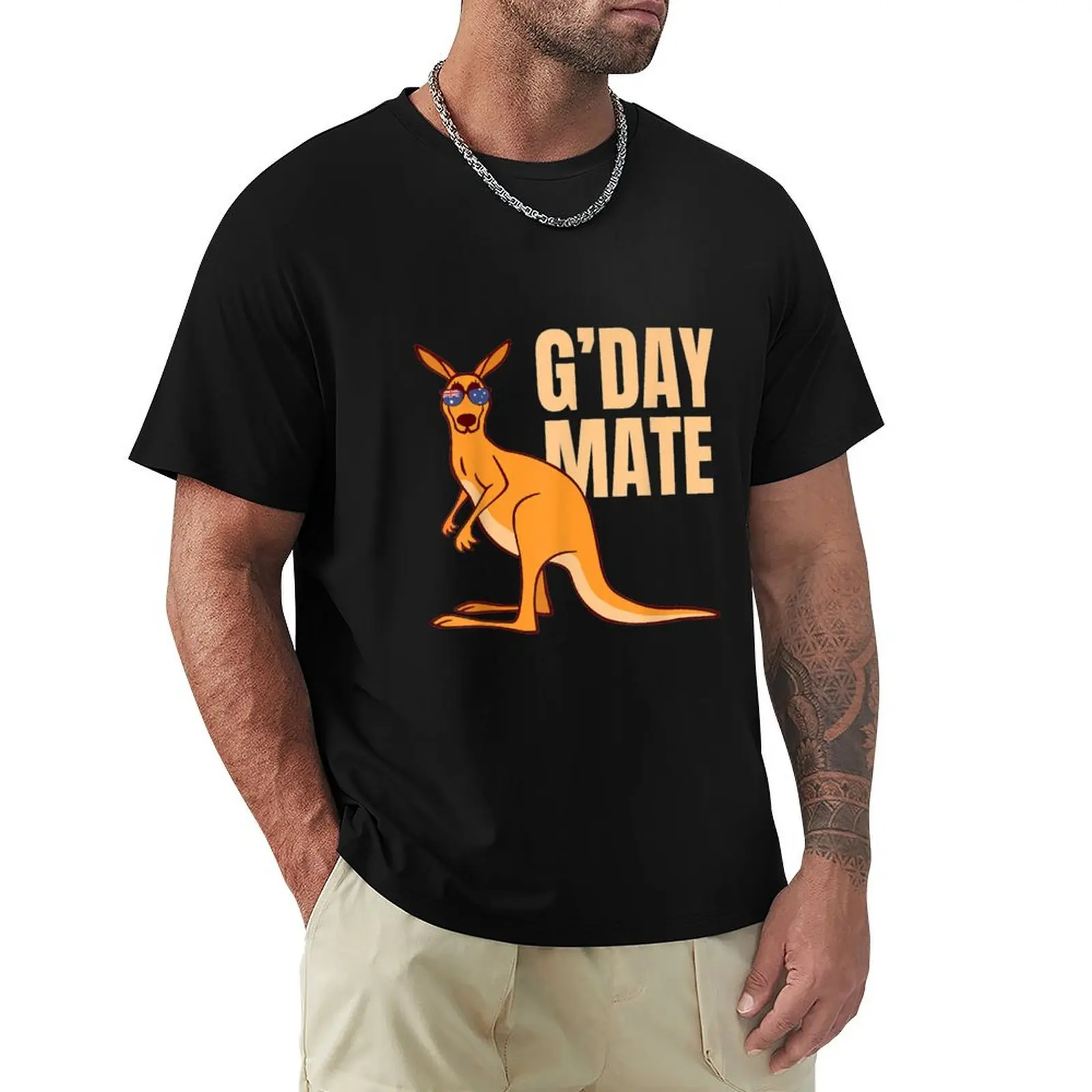 Australia G'Day Mate Funny Kangaroo Australian Symbol T-Shirt Basic Plain Tee for Spring and Summer