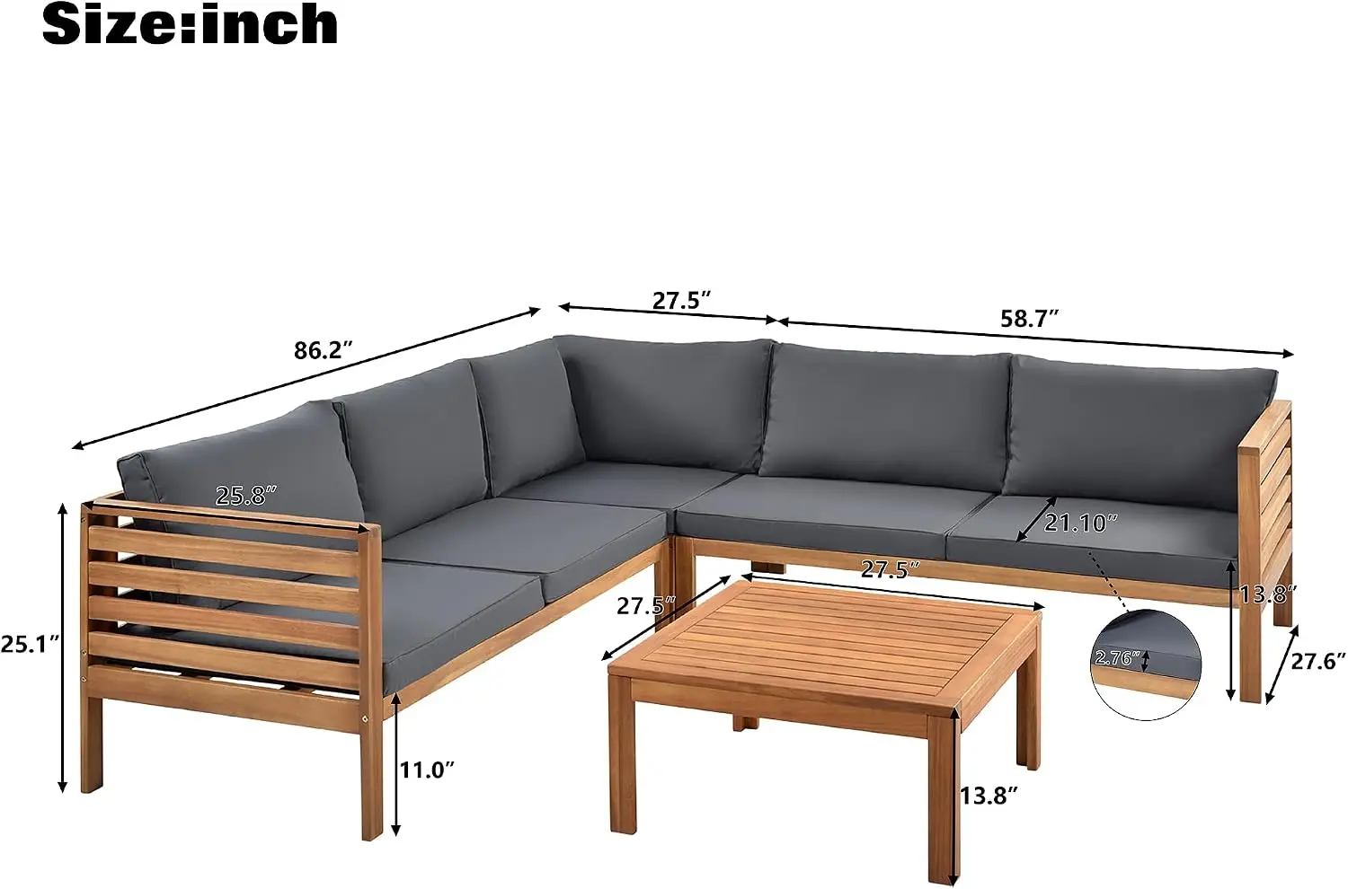 Outdoor Patio Acacia Wood Sectional Conversation Set Natural Furniture L Shaped 4 Piece Loveseat Table Free Combination Slatted