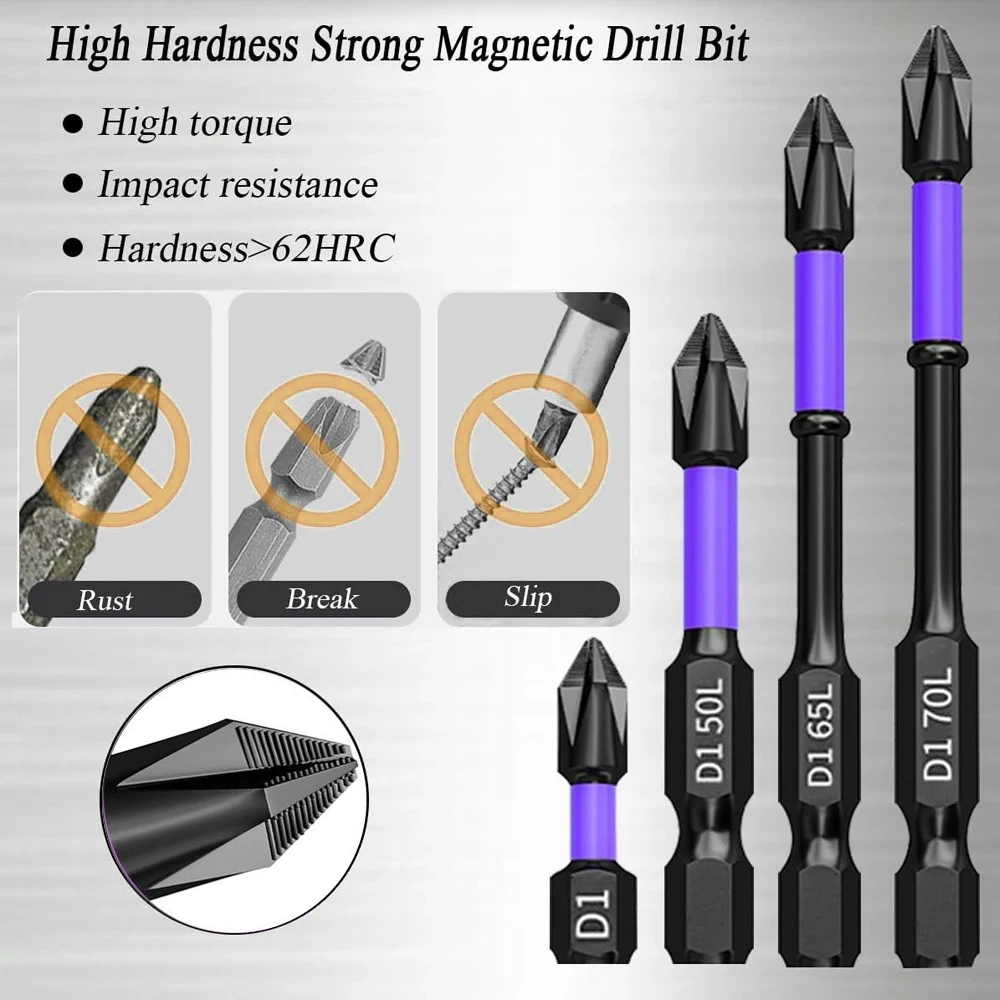Magnetic Screwdriver Bits 12 Pcs – Non-slip Shockproof Phillips Impact Hex Shank Alloy Steel Suitable Power Tools HH-AA242
