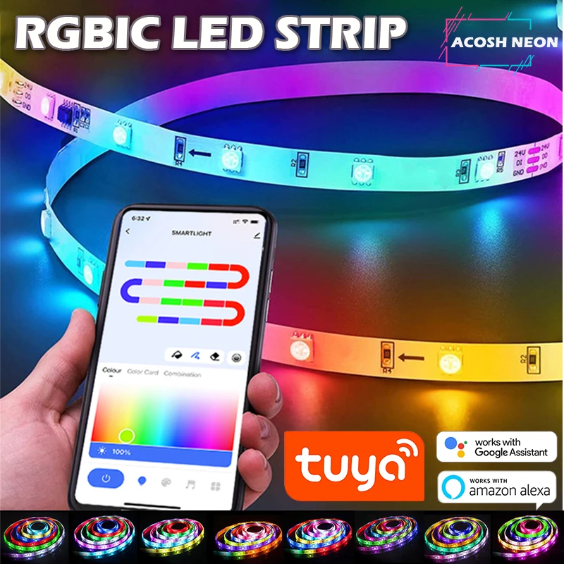 

Addressable LED Strip Lights WIFI RGBIC Light Strip 5050SMD Music Sync Ambient Light TUYA Chasing LED Lights For Gaming Room