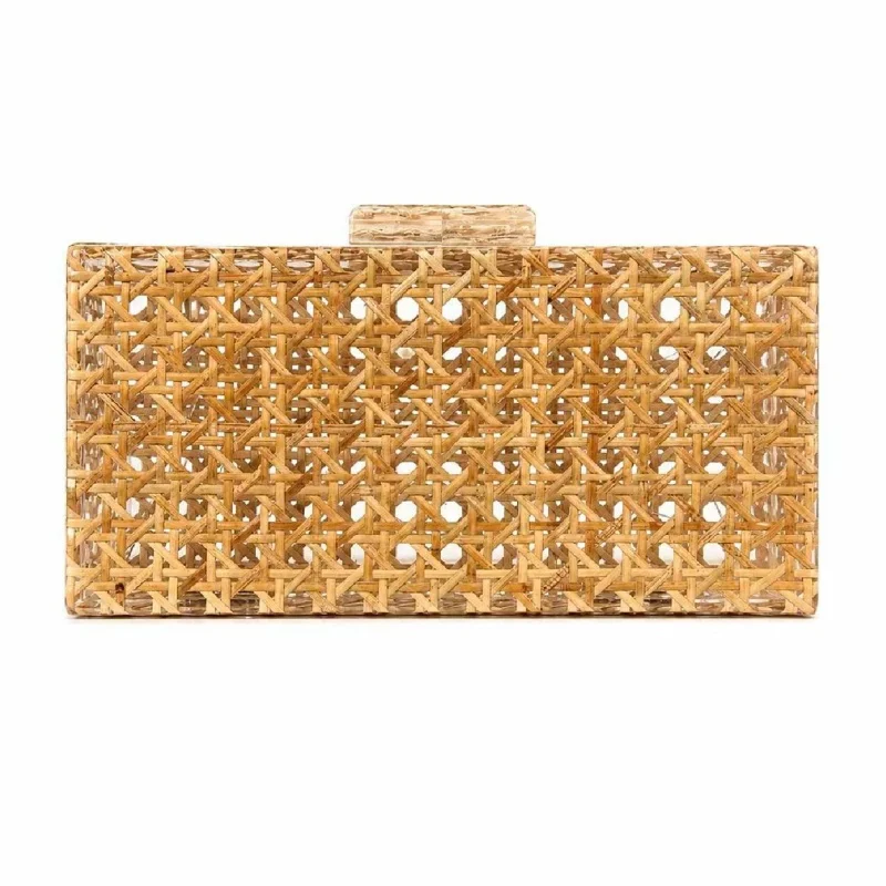 

Retro Rattan Woven Acrylic Single Shoulder Chain Bag For Women Handbag And Purse Wedding Cocktail Party Handheld Square Box Bags