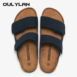 2024 New Leather Cork Herringbone Slippers for Men and Couples Retro Summer Slippers Fashion Casual Beach Sandals