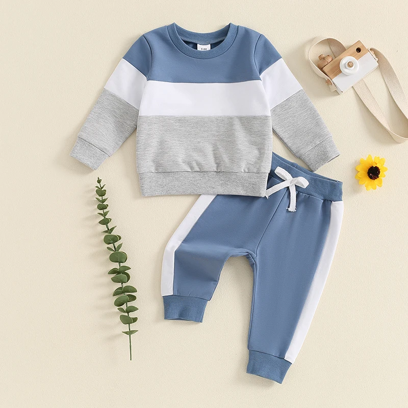 Kleinkind Kinder Baby Jungen Herbst Kleidung Set Langarm O-Ausschnitt Kontrast farbe Sweatshirt Kordel zug lange Hosen lässige Outfits