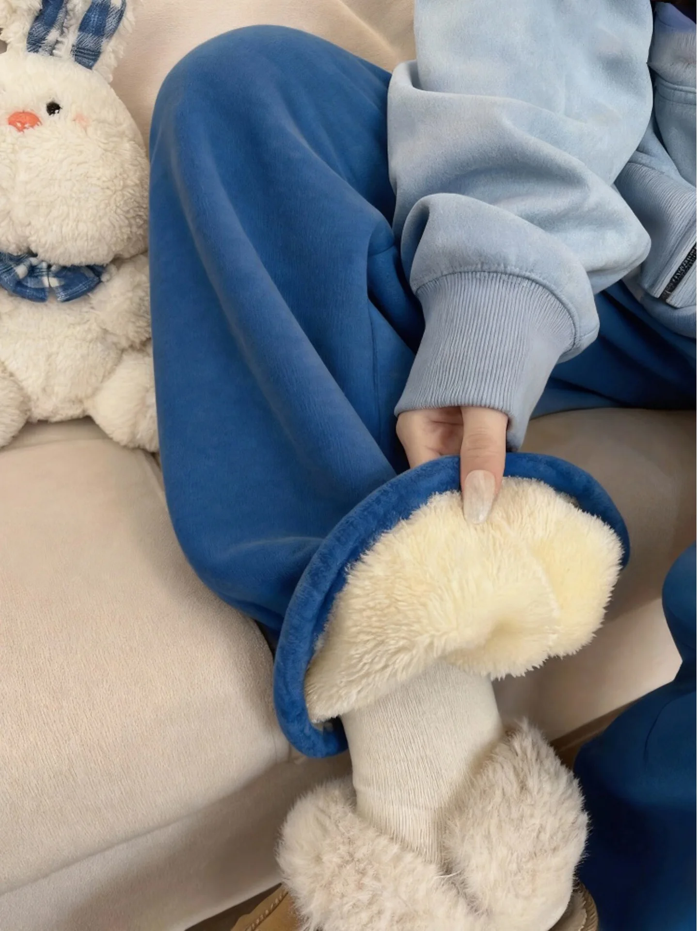 Blue High Waist Wide Leg Pants Women's Thiened Fce Loose Straight Korean Sle Unique Beautiful Casual Trousers