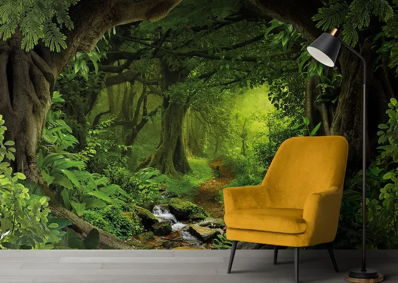 Customizable Forest Landscape Removable Wallpaper,Large Forests Wall Mural, Nature Forest Wall Decor, Peel and Stick, Fantasy Fo