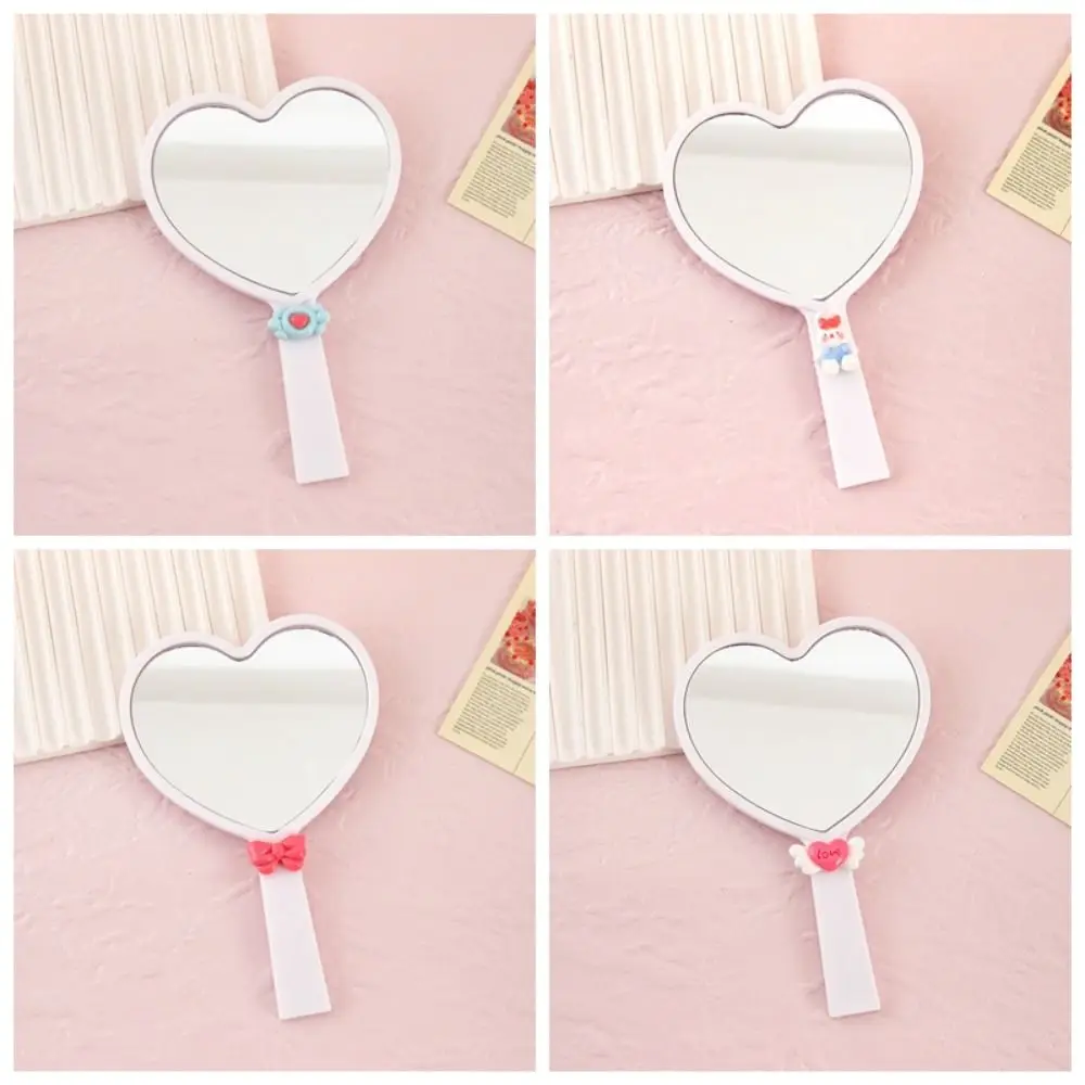 HD Cute Love Hand Makeup Mirror Cartoon Sweet Heart Shaped Vanity Mirror Portable Handheld Compact Mirrors Travel