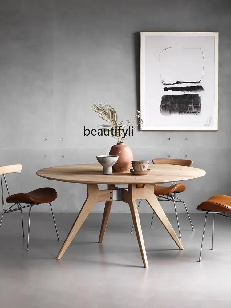 

xzModern Minimalist New Chinese Style Solid Wood Retro round Small Apartment Nordic Oak round Table Dining Room Furniture