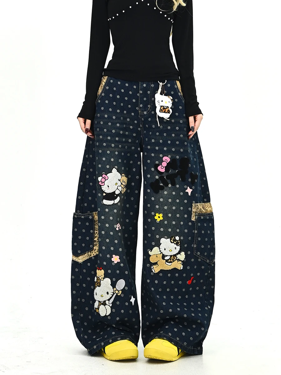 

Lazy Polka Dot Knife Jeans Women Loose Fitting Bf Korean Sle Streetwear Floor Length Pants Spring 2026 New Arrival