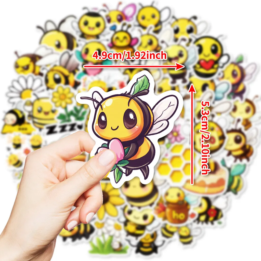 50 Pieces New Style Cute Fun Bee Cartoon Stickers - Waterproof Self-Adhesive Decals for Handbook DIY Giajar Sticker Store - view 5