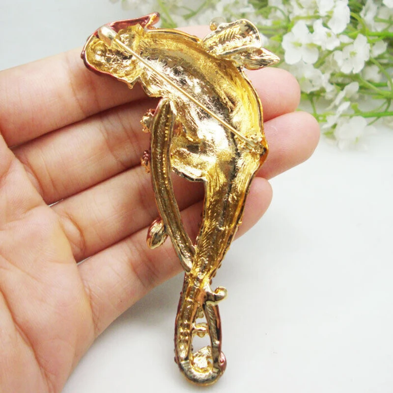 Vintage Brwon Lizard Gecko Animal Pendant Brooch Pin Rhinestone Crystal Gifts