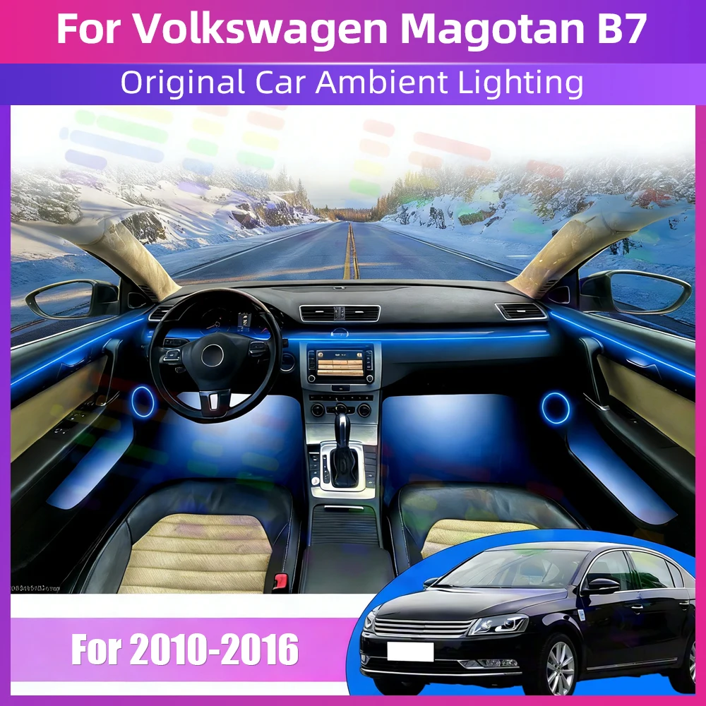 

For Volkswagen Magotan B7 Symphony LED Car Ambient Lights RGB 64 Colors Interior Acrylic Strip Neon Atmosphere Lighting Kit App