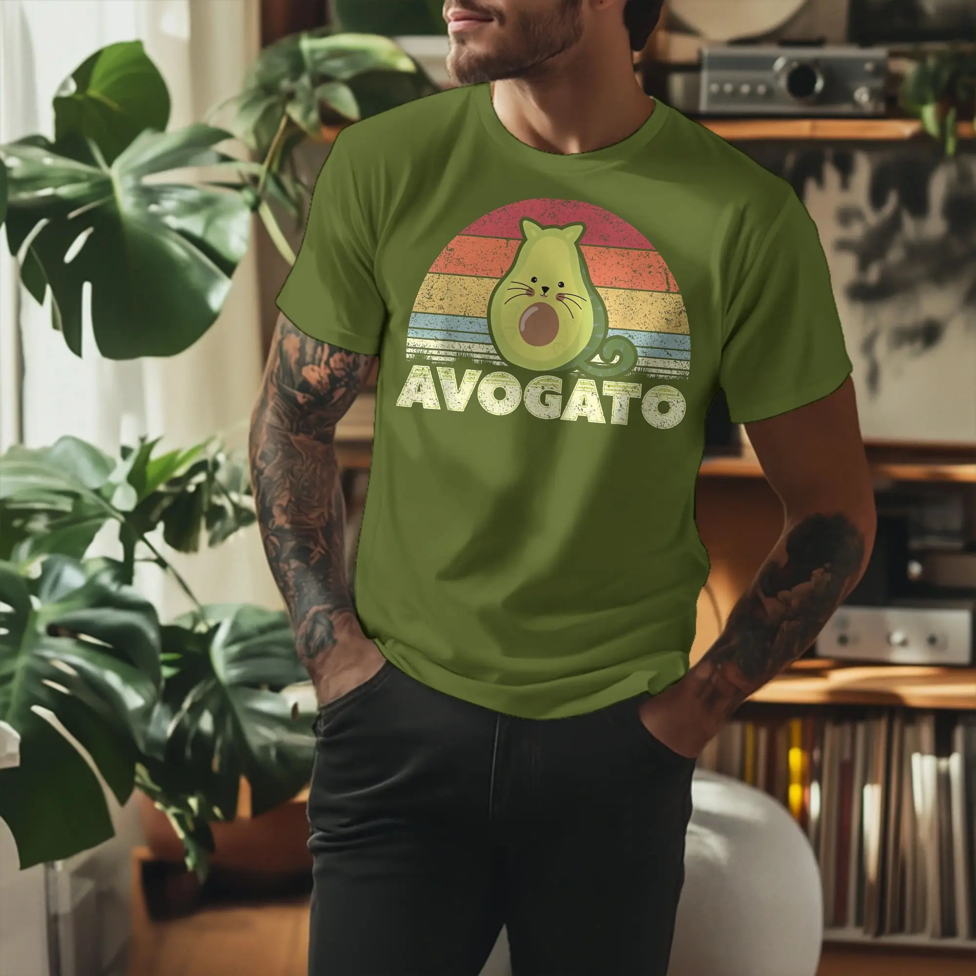 Avogato Retro Cat Avocado Cinco De Mayo T Shirts Men Women's 100% Cotton T-Shirt Crew Neck  Tees Short Sleeve Clothes Plus Size