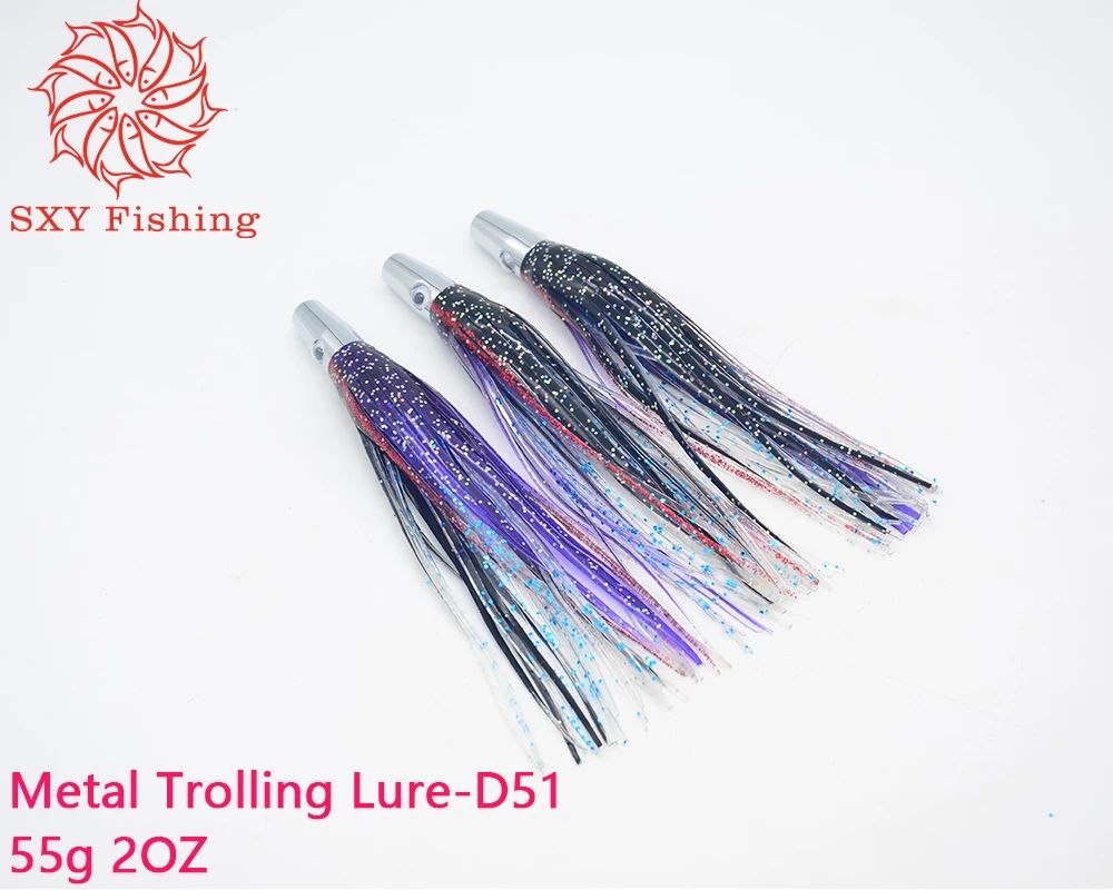 SXY FISHING Metal Trolling bait Big game lures fishing lure Saltwater bait Wahoo bait Octopus skirtTuna Lure D51 55g 2OZ 7inch