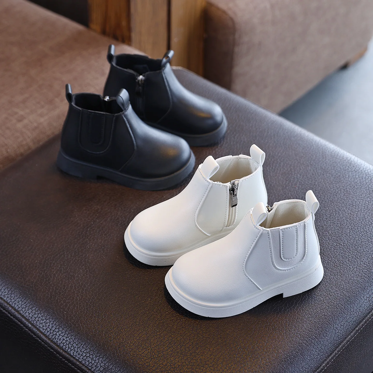2026 Kids Short Boots Fashion Boys Shoes Autumn Winter Solid Color Leather Children Boots Non-Slip Toddler Girls Boot Snow Shoes