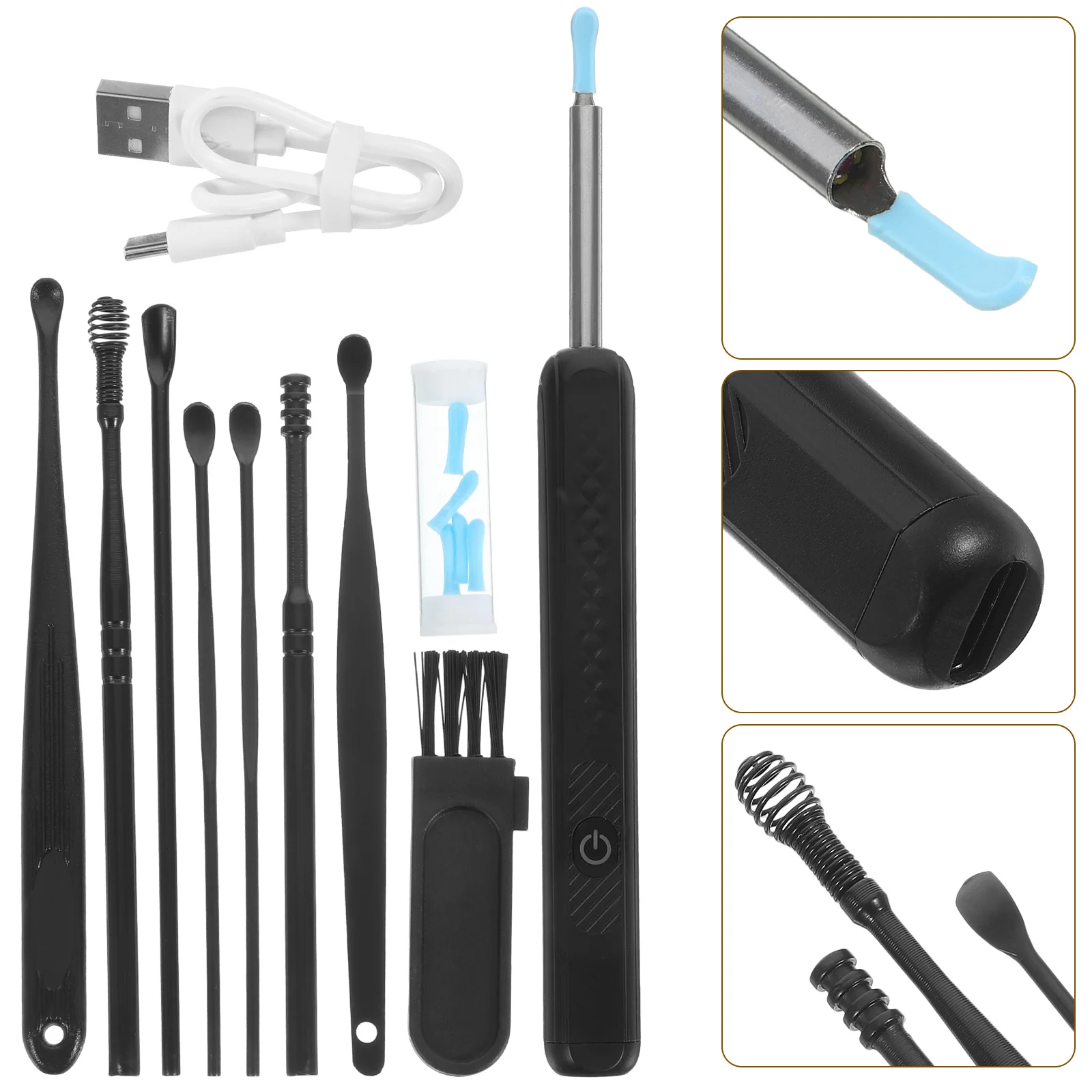 

1 комплект, 1 комплект, набор для удаления ушной серы с отоскопом Hd, портативный инструмент для чистки ушей из нержавеющей стали, совок для ушной серы, товары для домашнего ухода за здоровьем