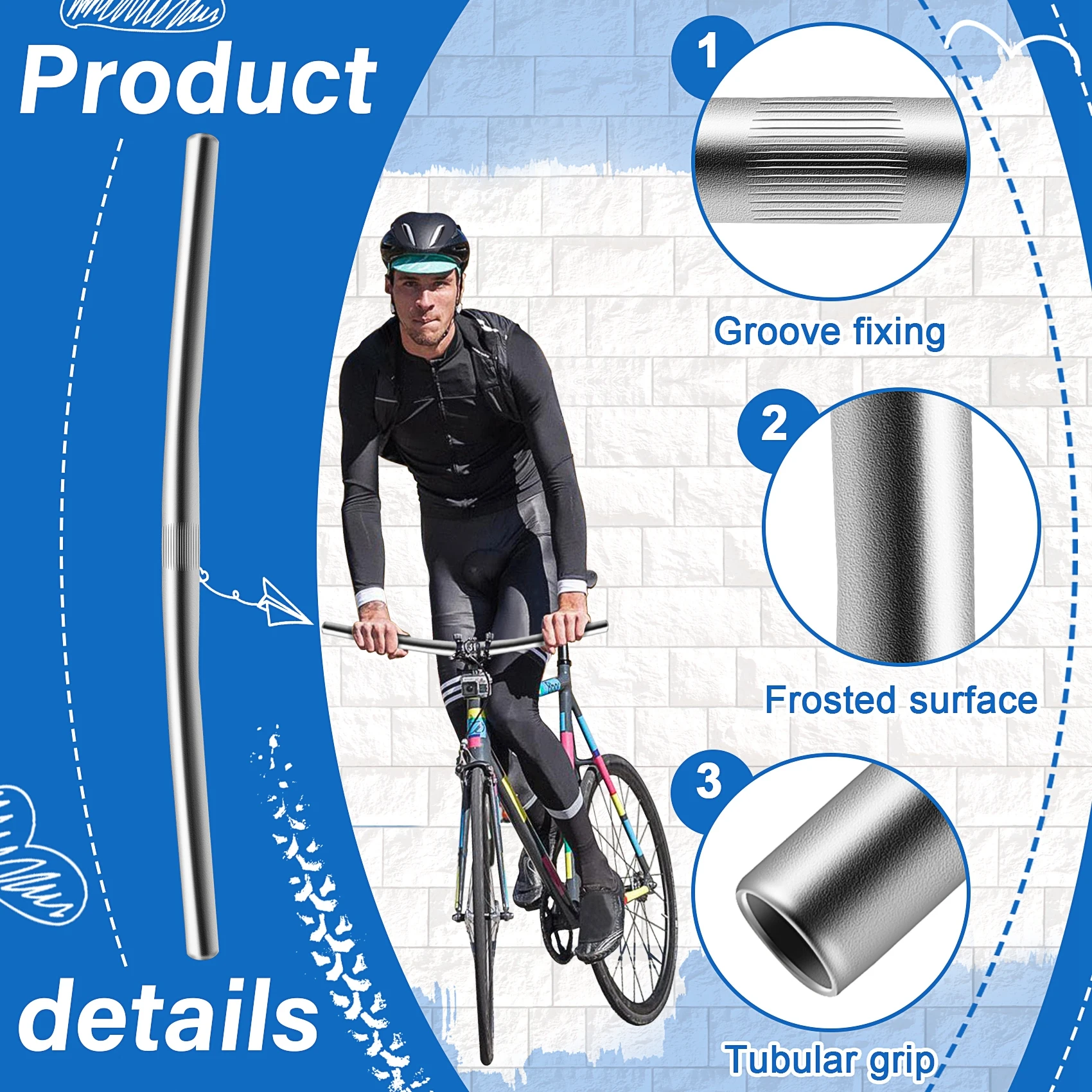 Doings Alloy Fixed Gear Bicycle Cycling Straight Fixie Bike Straight Bar Handlebar Color:Silver