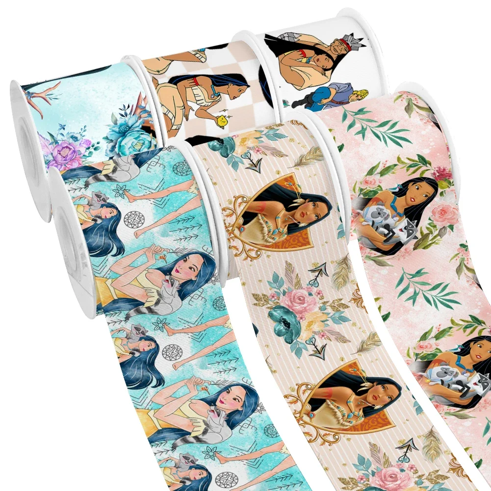 

Disney Princess Cartoon Pocahontas Pattern Printed Grosgrain Satin Ribbon for Gift Wrapping Hair Bow 50 Yards