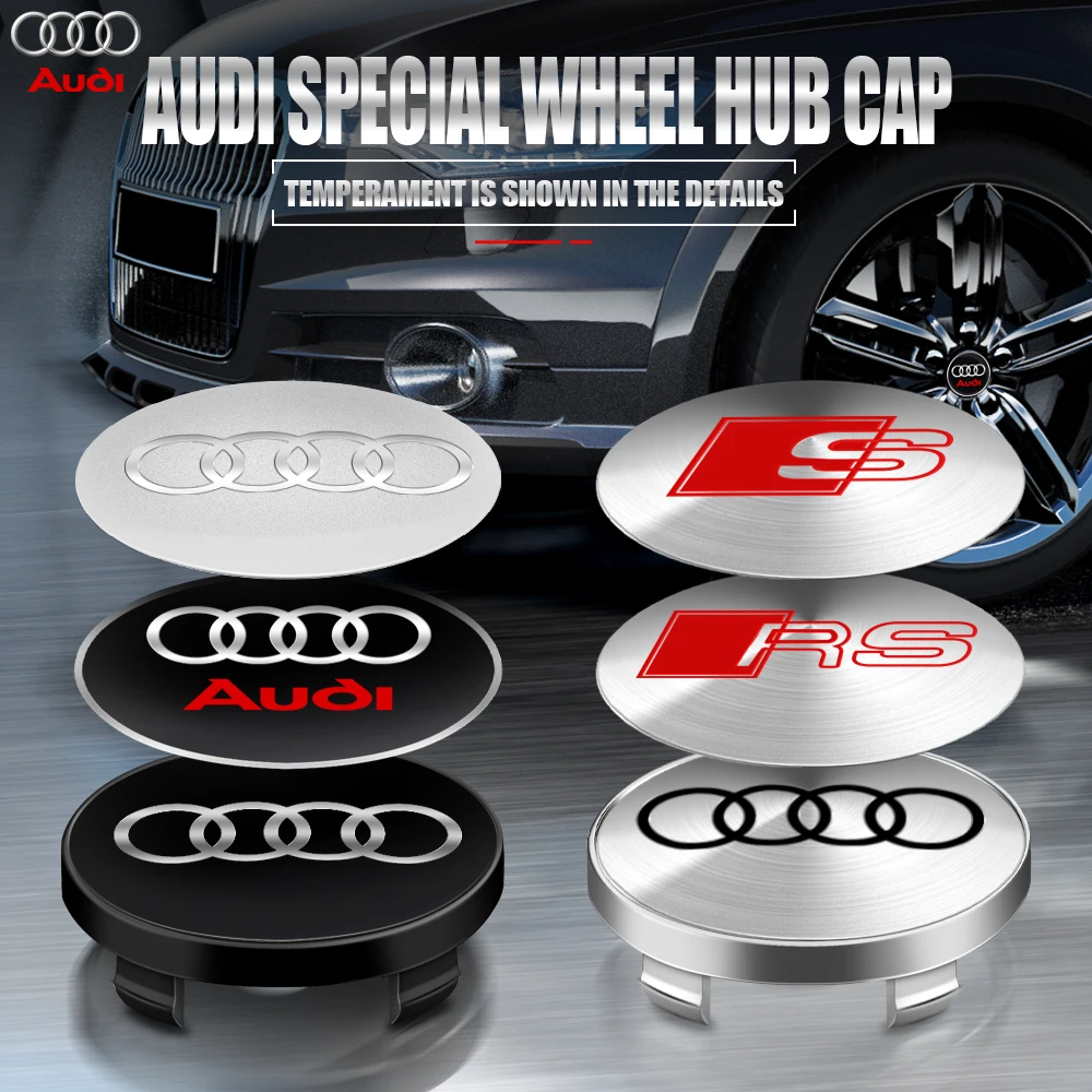 56/60/65/68mm 4PCS Car Wheel Hub Caps Emblem Badge Stickers Decoration for Audi S RS A4 B8 B6 B9 B7 A3 8P 8L A6 C7 C5 Q5 A5 Q7 R