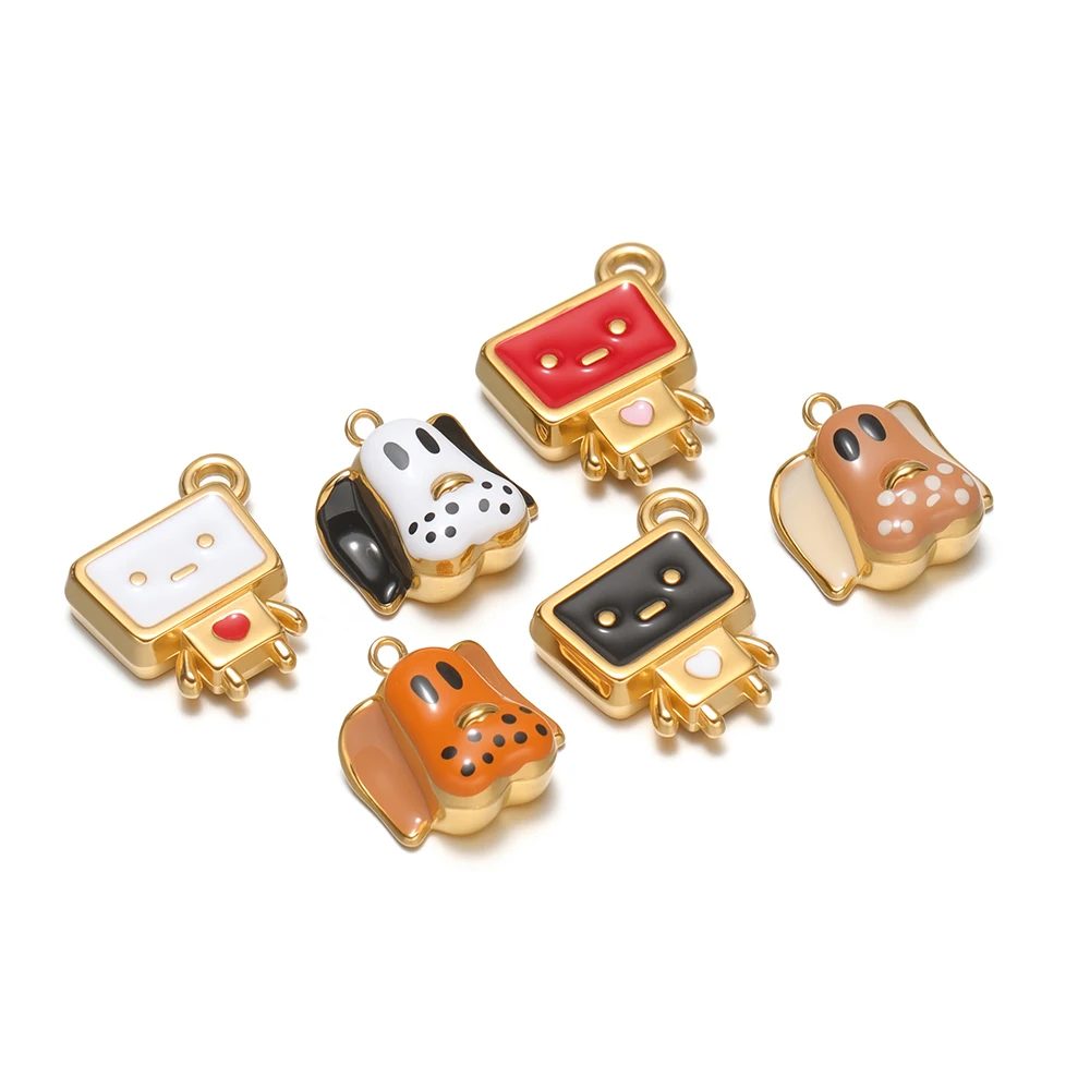 4 Stück Edelstahl-Emaille-Anhänger mit Cartoon-Hund- und Roboter-Motiven für DIY-Kinderschmuck, Armbandherstellung, Halskettenanhänger, Ohrringzubehör – Detail 3