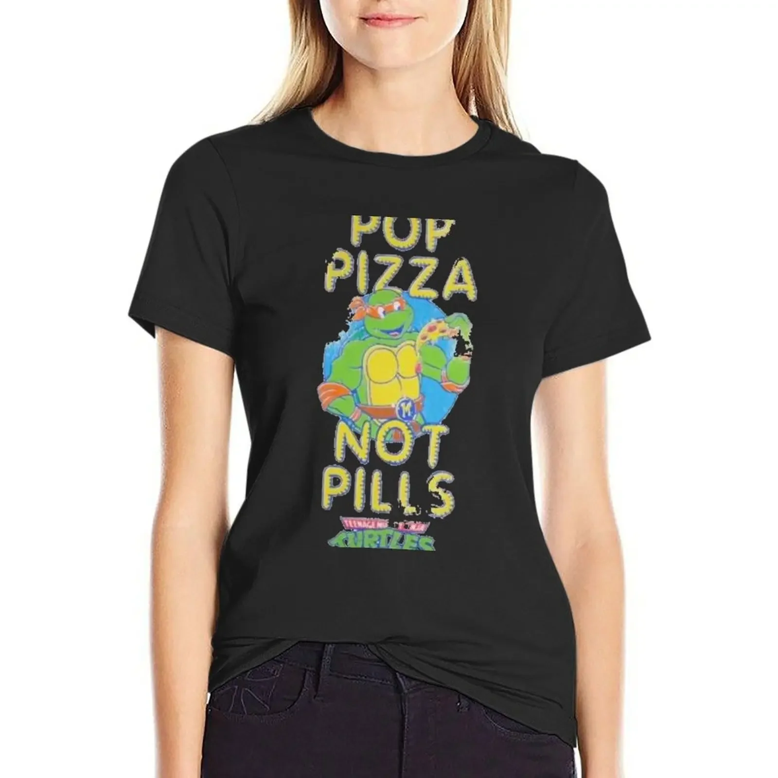 

Pop Pizza Not Pills T-Shirt oversized Short sleeve tee kawaii clothes Woman T-shirts