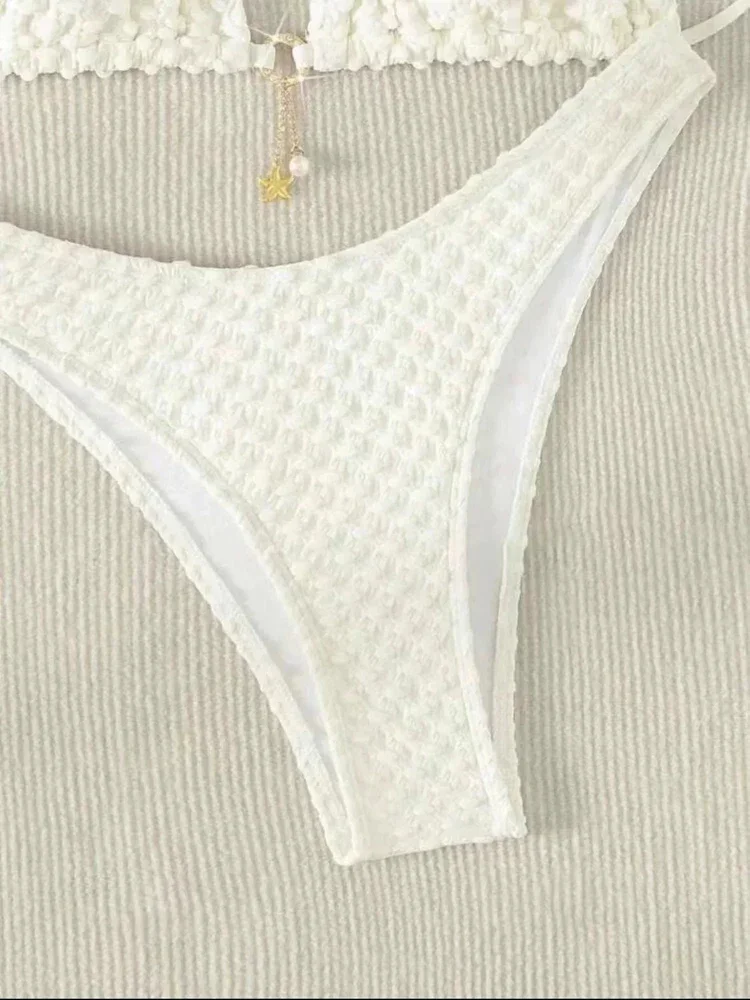 Damen-Bikini mit milchigem Weiß, Neckholder, sexy, einfarbig, 2-teiliger Badeanzug, Schnürung, brasilianischer Badeanzug, 2022, Sommer-Strandbekleidung aus speziellem Stoff