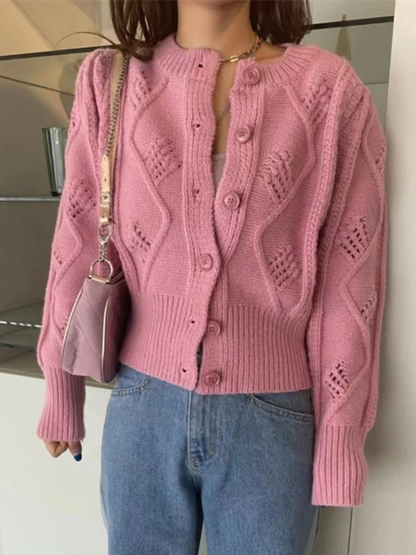 

Spring Autumn Winter ort Single Button Knitted Sweater Women's Faion Twist Knitwear Small Size f High Collar Polyester...