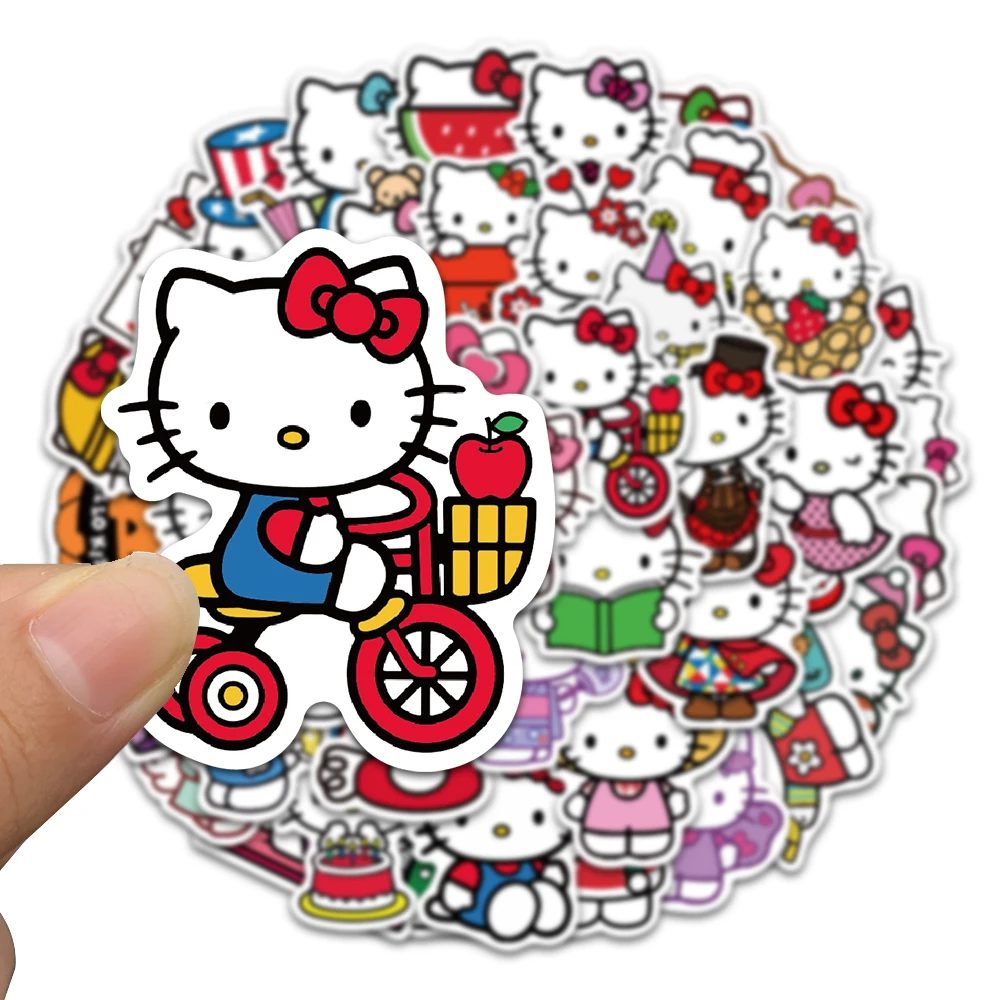 50/100pcs Cute Sanrio Hello Kitty Kawaii DIY Kids Teens Cartoon Anime Stickers Vinyl Waterproof Stickers for Skateboard Decals