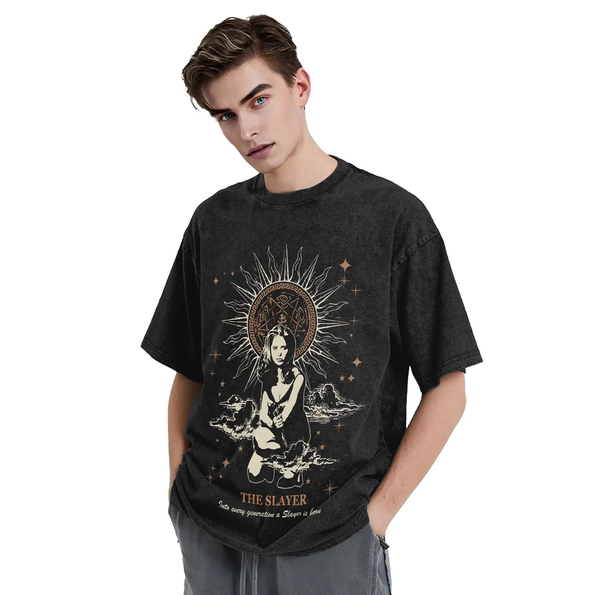 Buffy The Vampire Slayer Vintage Washed T Shirt Streetwear Hip Hop T-Shirt  Tees Men Women Short Sleeve Oversize Graphic Printed
