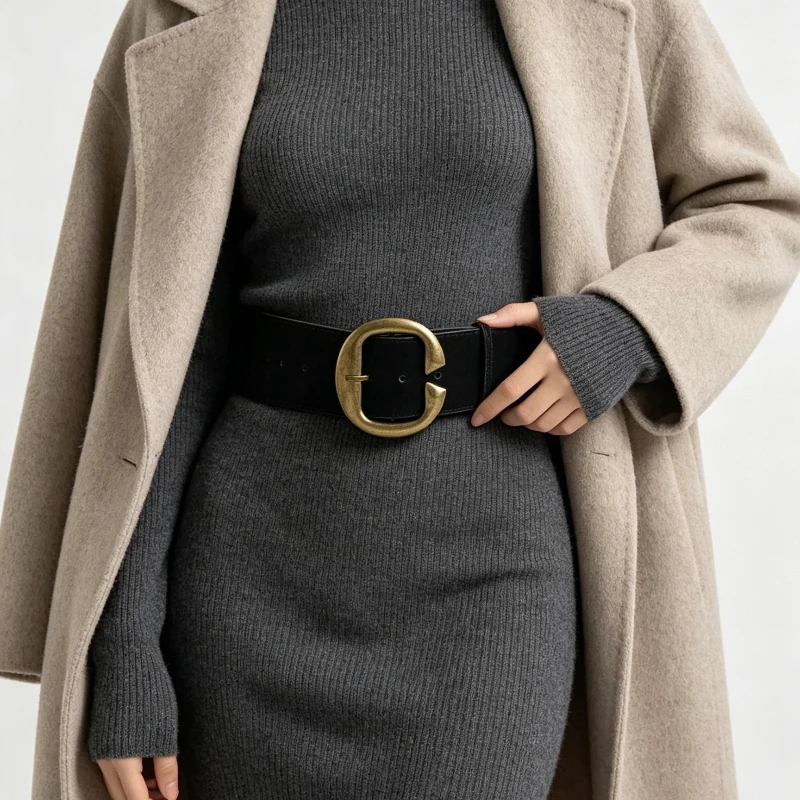 Autumn and Winter Versatile Belt Coat  Vintage Distressed Matte Velvet Leather Waist Cincher for Women Belt